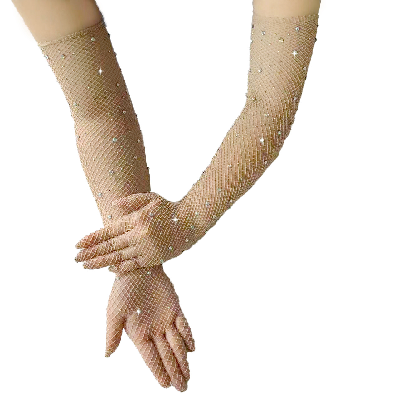 Găng bao tay dự tiệc, chụp ảnh chất lưới đính đá LẤP LÁNH bling bling 4 màu đen, đỏ, trắng, da  BT01