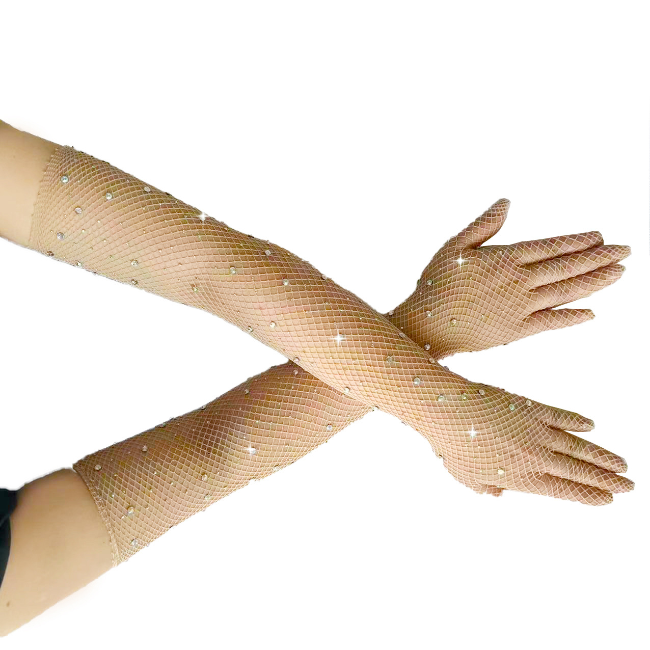 Găng bao tay dự tiệc, chụp ảnh chất lưới đính đá LẤP LÁNH bling bling 4 màu đen, đỏ, trắng, da  BT01