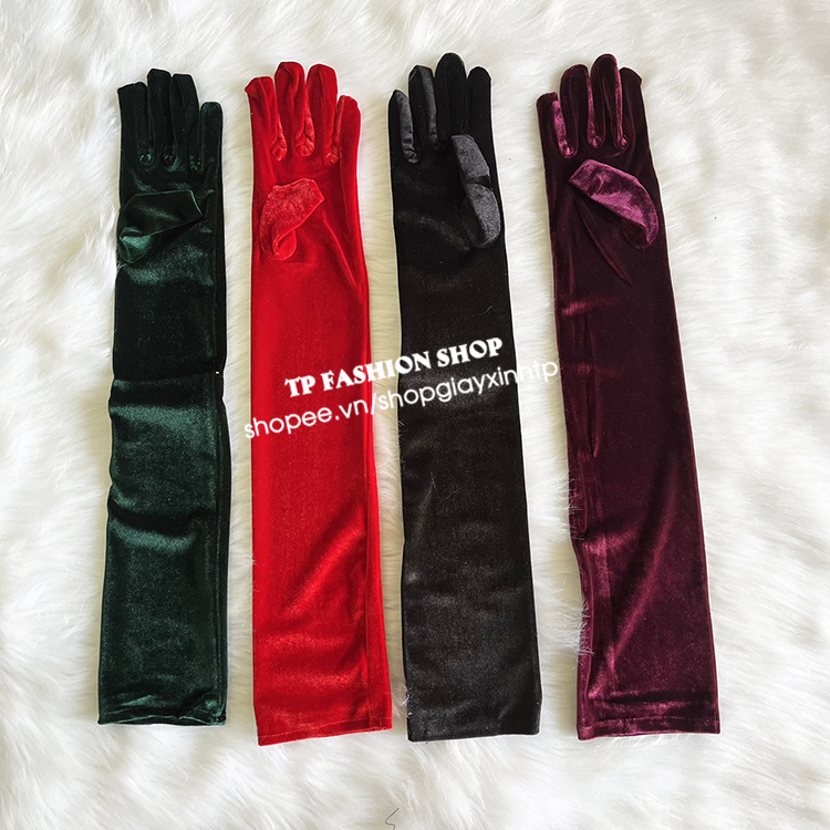 [ Đen/ Đỏ tươi / Mận chín/ Xanh đậm] Găng bao tay NHUNG DÀI qua khuỷ tay dự tiệc, chụp ảnh, chống nắng MỀM - ÊM BT09