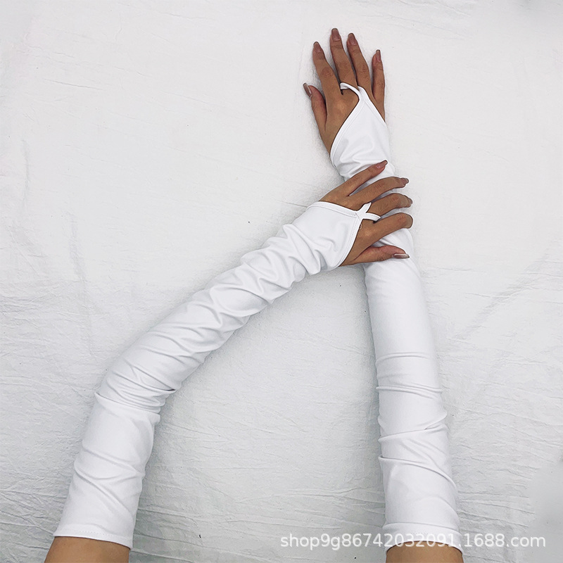 Găng bao tay da DÀI 53CM xỏ ngón màu neon NỔI BẬT hồng sen, xanh lá, xanh biển, đen, bạc, trắng, vàng đồng mang chụp ảnh, biểu diễn , dự tiệc BT12