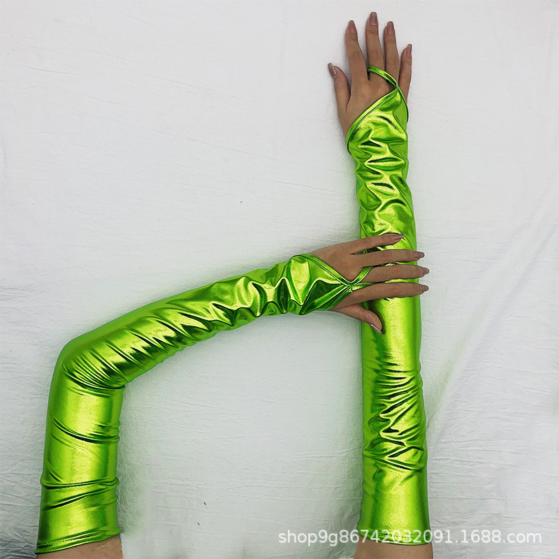 Găng bao tay da DÀI 53CM xỏ ngón màu neon NỔI BẬT hồng sen, xanh lá, xanh biển, đen, bạc, trắng, vàng đồng mang chụp ảnh, biểu diễn , dự tiệc BT12