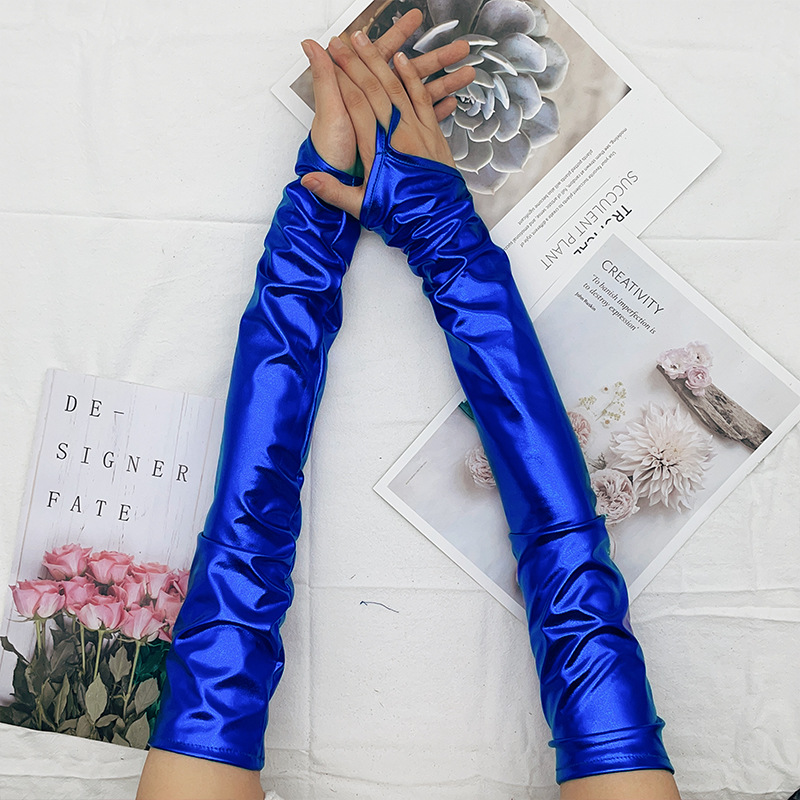 Găng bao tay da DÀI 53CM xỏ ngón màu neon NỔI BẬT hồng sen, xanh lá, xanh biển, đen, bạc, trắng, vàng đồng mang chụp ảnh, biểu diễn , dự tiệc BT12