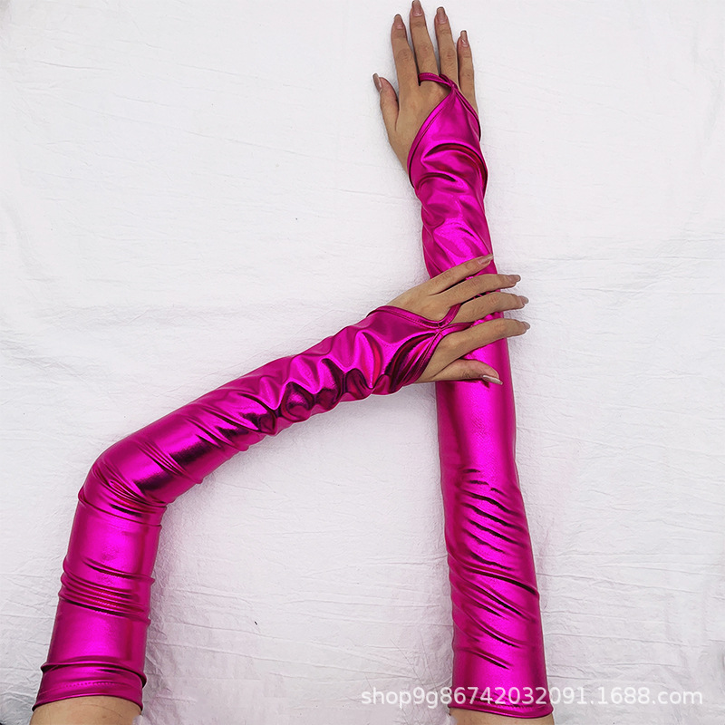 Găng bao tay da DÀI 53CM xỏ ngón màu neon NỔI BẬT hồng sen, xanh lá, xanh biển, đen, bạc, trắng, vàng đồng mang chụp ảnh, biểu diễn , dự tiệc BT12