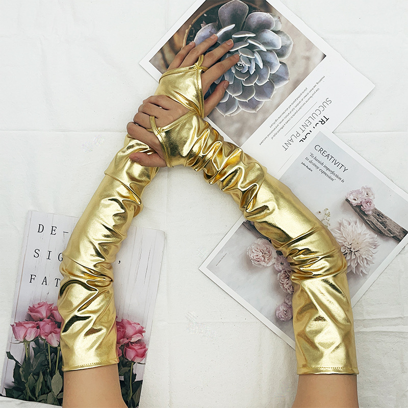 Găng bao tay da DÀI 53CM xỏ ngón màu neon NỔI BẬT hồng sen, xanh lá, xanh biển, đen, bạc, trắng, vàng đồng mang chụp ảnh, biểu diễn , dự tiệc BT12