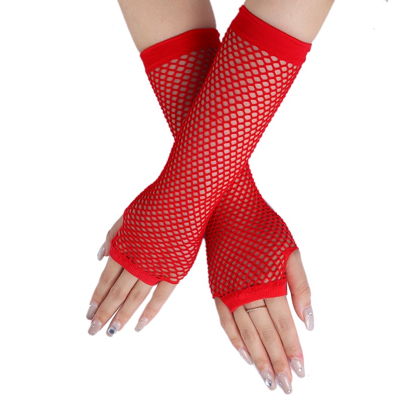 Găng tay lưới DÀI DƯỚI KHUỶ TAY không ngón mang biểu diễn, chụp ảnh, cosplay màu đen, đỏ, trắng, xanh dạ quang BT15