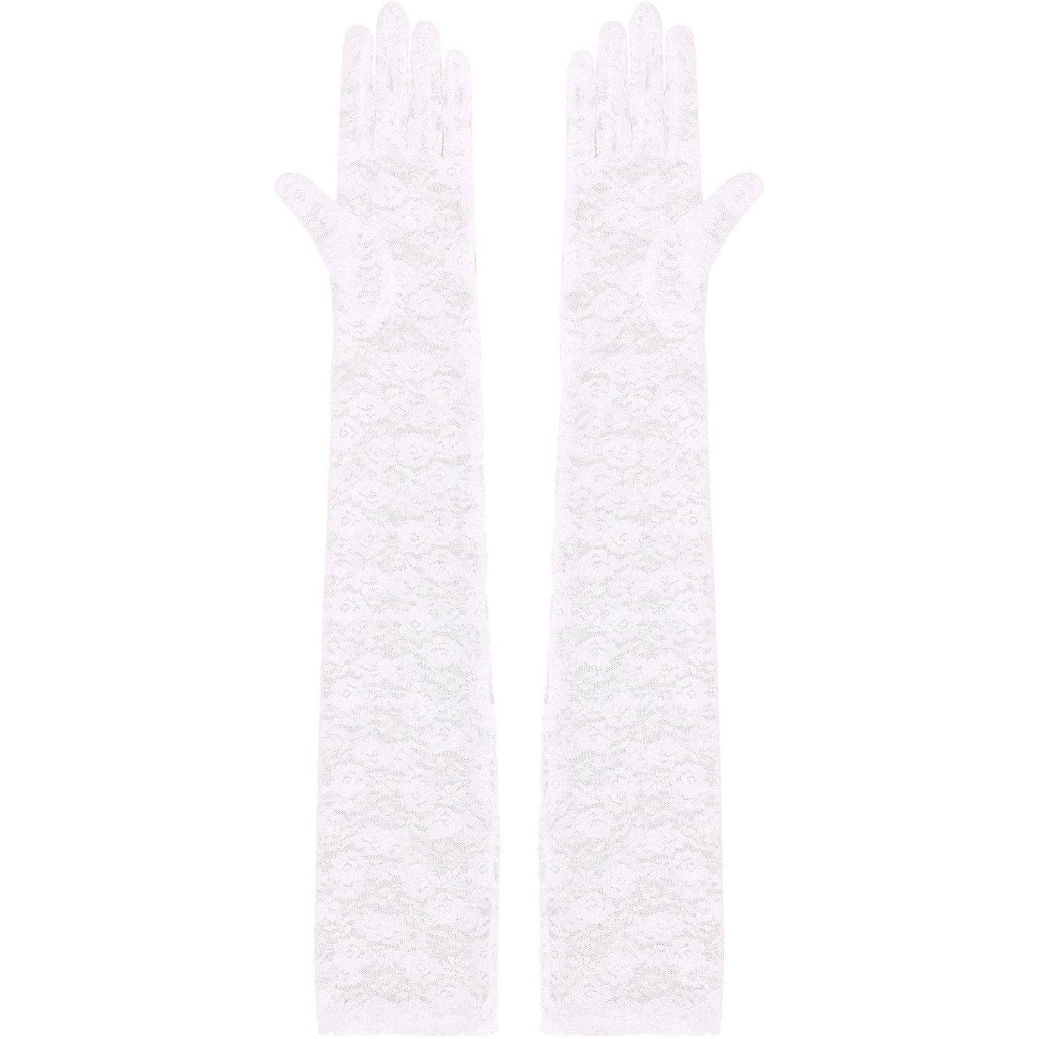 Găng tay nữ dáng dài chất liệu ren, trang trí hoa xinh xắn, đủ 2 màu đen, trắng BT20