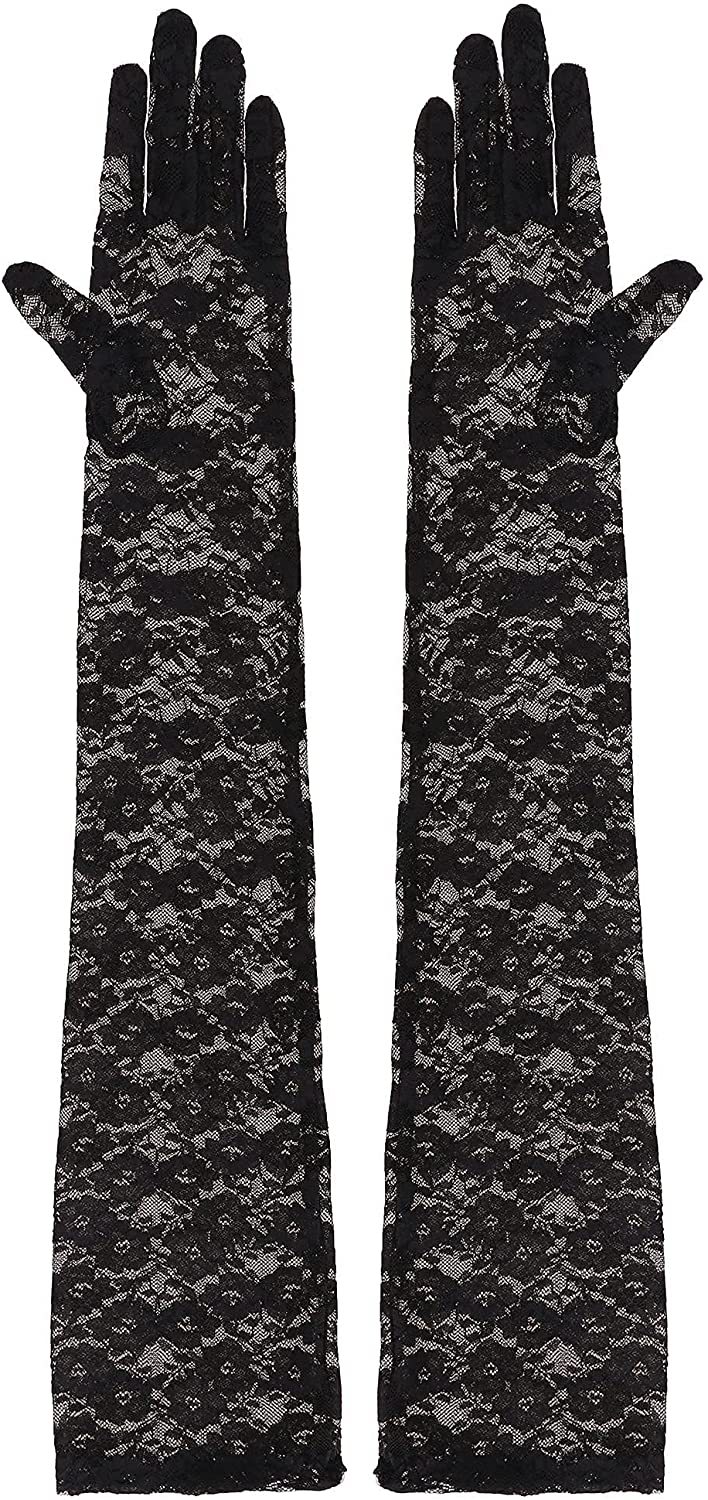 Găng tay nữ dáng dài chất liệu ren, trang trí hoa xinh xắn, đủ 2 màu đen, trắng BT20