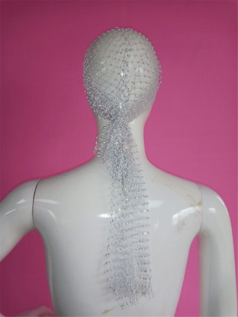 Khăn lưới đính đá trùm đầu làm phụ kiện màu đen, màu trắng