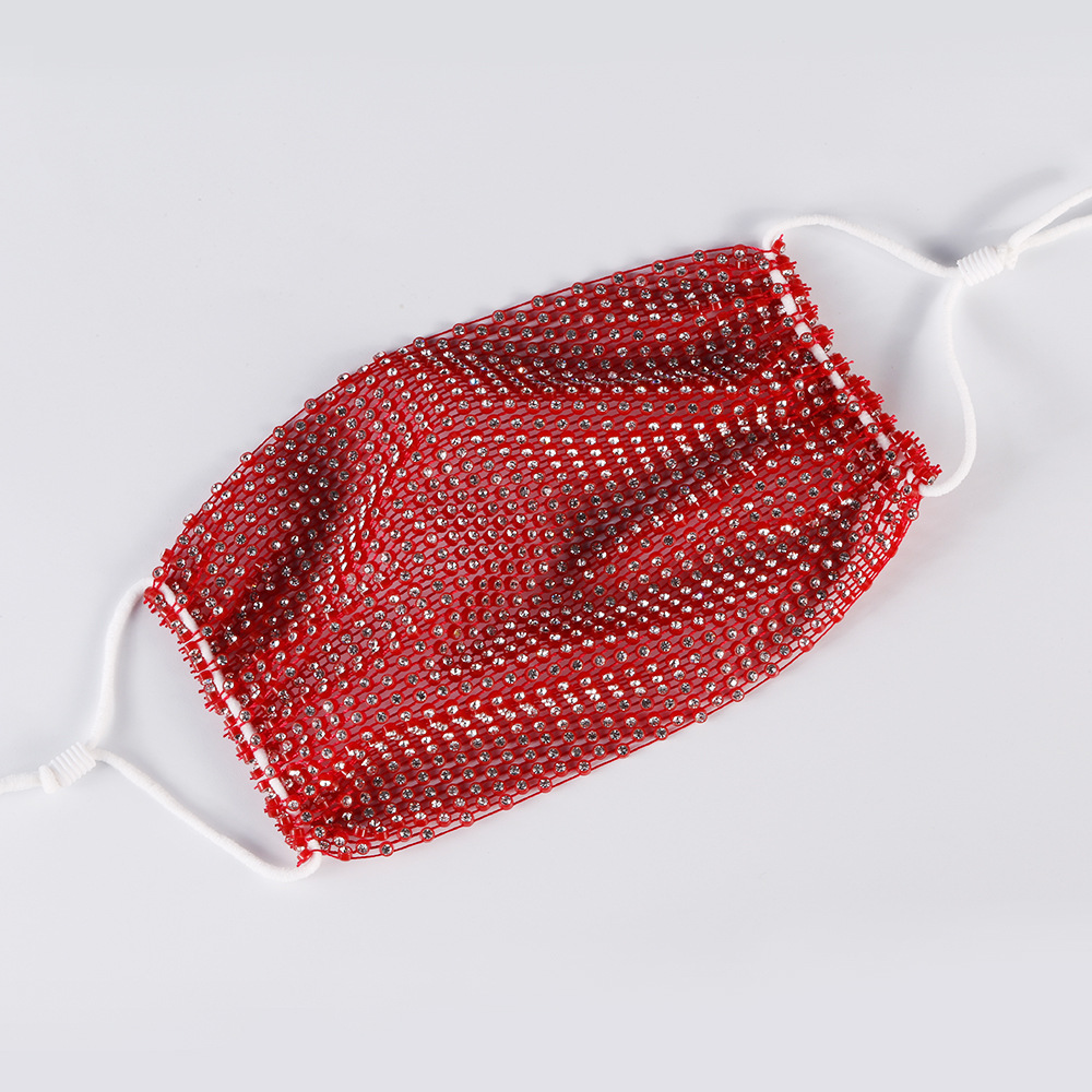 Khẩu trang lưới đính đá màu đỏ đen trắng