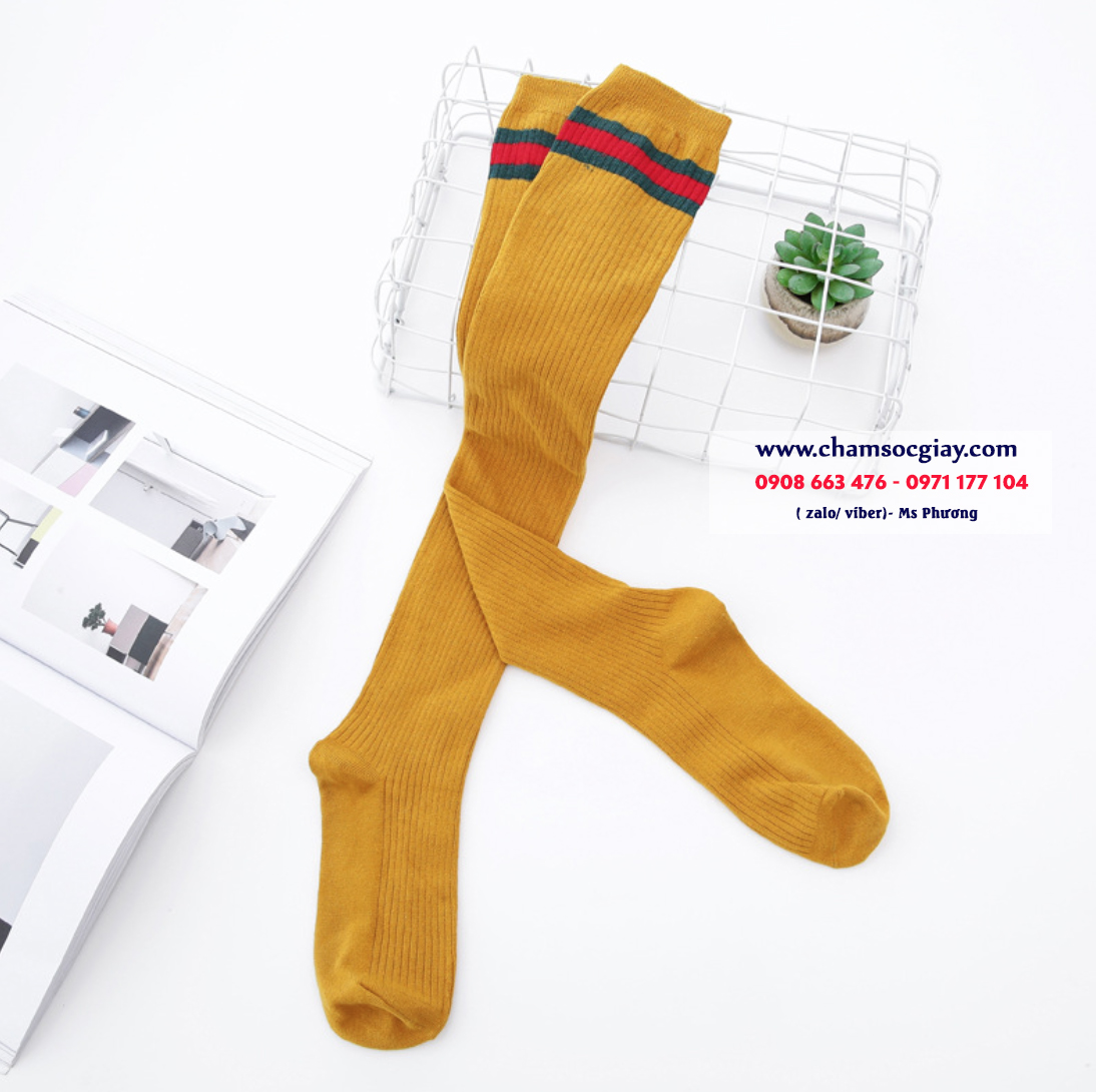 Tất vớ dài ngang đùi vàng sọc đỏ TAT1702 