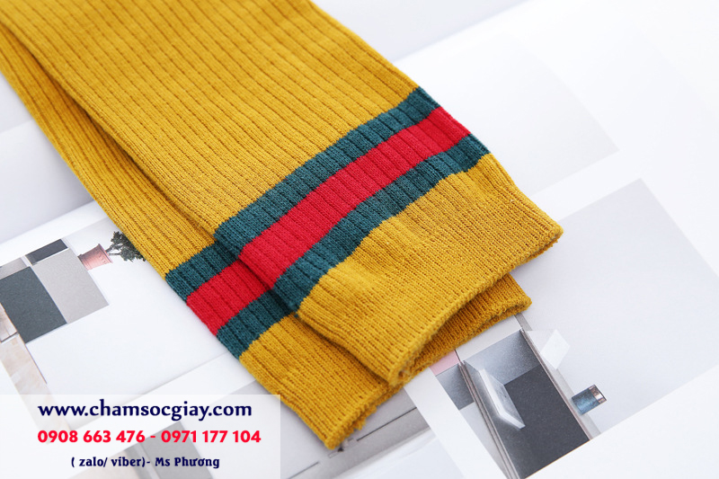 Tất vớ dài ngang đùi vàng sọc đỏ TAT1702 