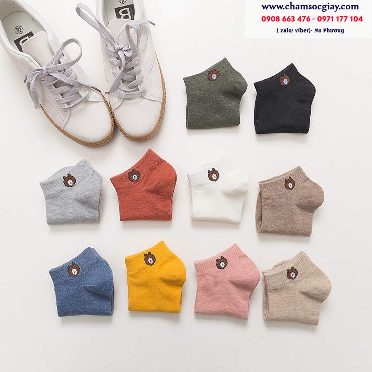 Vớ nữ ngắn màu vàng thêu hình gấu TAT2003