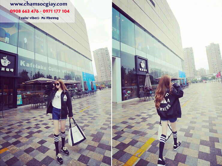 Vớ dưới gối đen sọc trắng sành điệu TAT4101