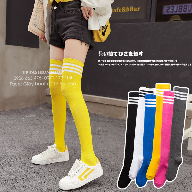 Vớ đùi MÀU NỔI hồng, xanh dương, vàng, xám sọc trắng loại dầy chống tuột TAT48 Vớ đùi MÀU NỔI hồng, xanh dương, vàng, xám sọc trắng loại dầy chống tuột TAT48