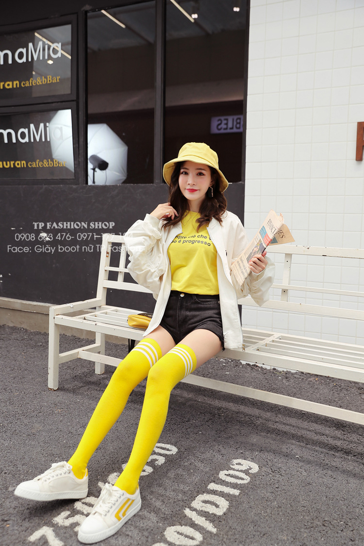 Vớ đùi MÀU NỔI hồng, xanh dương, vàng, xám sọc trắng loại dầy chống tuột TAT48 Vớ đùi MÀU NỔI hồng, xanh dương, vàng, xám sọc trắng loại dầy chống tuột TAT48