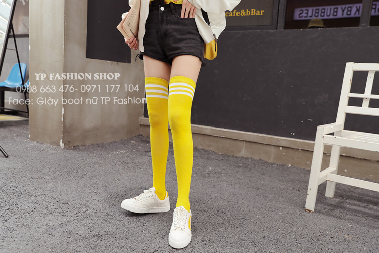 Vớ đùi MÀU NỔI hồng, xanh dương, vàng, xám sọc trắng loại dầy chống tuột TAT48 Vớ đùi MÀU NỔI hồng, xanh dương, vàng, xám sọc trắng loại dầy chống tuột TAT48