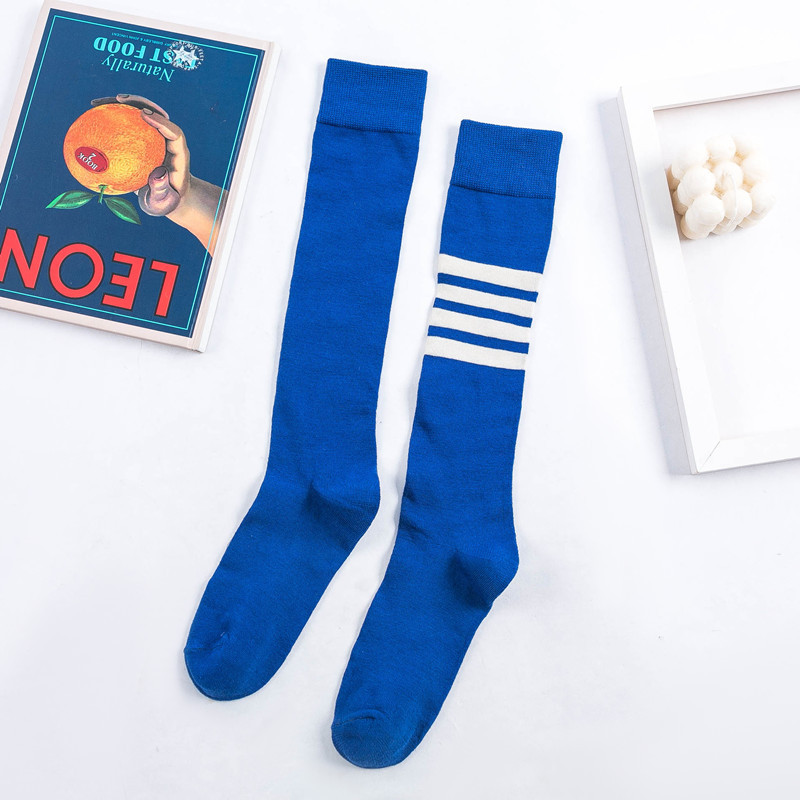 [ Đen/ xám/ trắng, xanh] Tất vớ nữ cổ cao dưới gối kẻ sọc 1 bên chất thun chống tuột TAT62