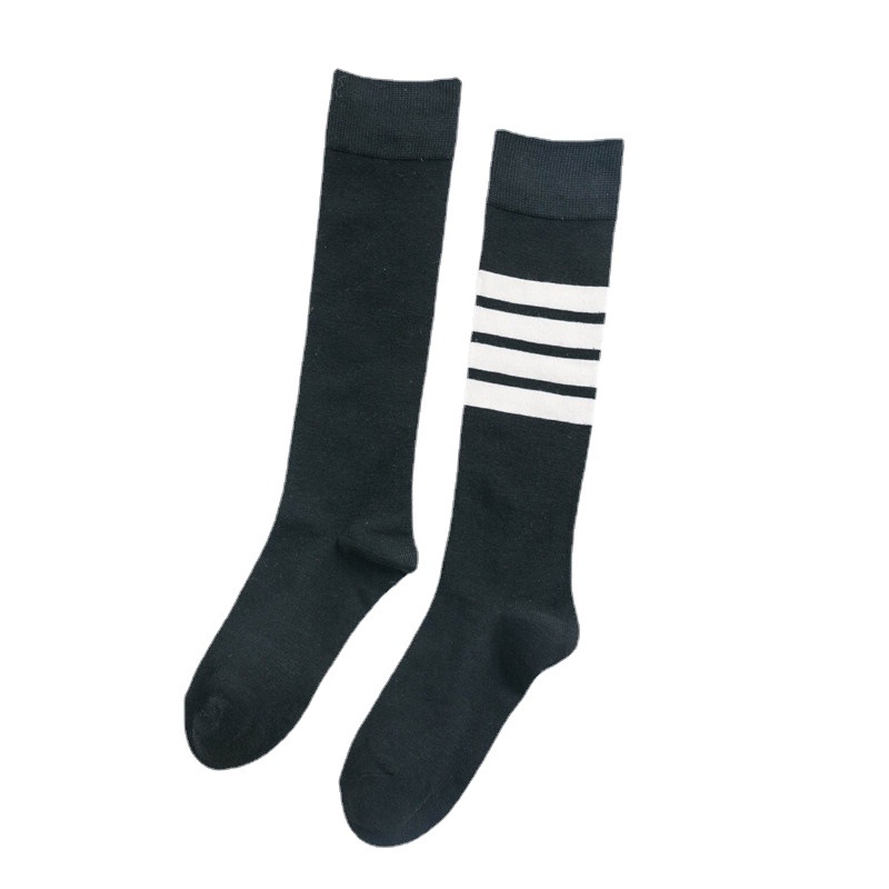 [ Đen/ xám/ trắng, xanh] Tất vớ nữ cổ cao dưới gối kẻ sọc 1 bên chất thun chống tuột TAT62
